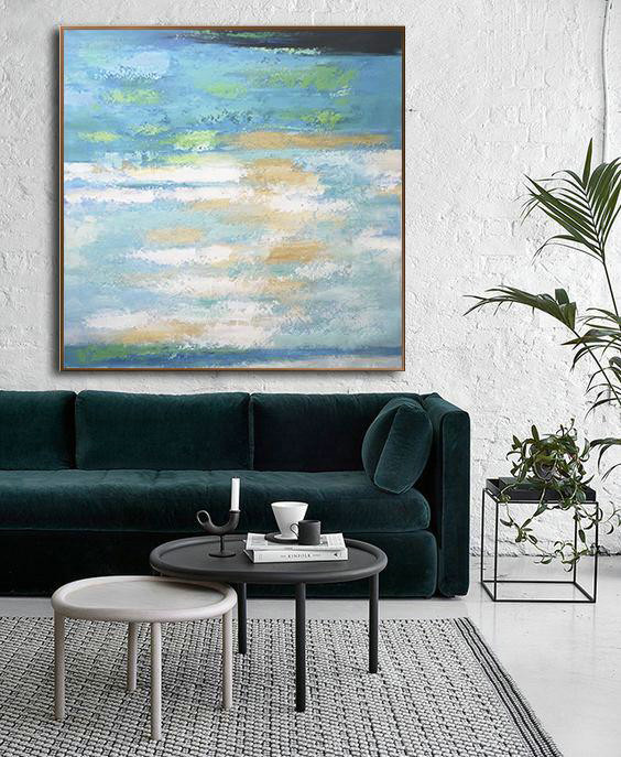 Extra Large Acrylic Painting On Canvas,Oversized Contemporary Art,Extra Large Canvas Art,Handmade Acrylic Painting,White,Blue,Green,Yellow.etc